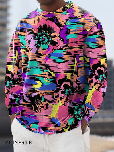 Men’s High Fashion Glamour Digitally Printed Crewneck Long-Sleeved Sweatshirt Flower Color / S