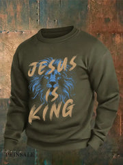 Men’s Jesus Is King Bible Verse Crew Neck Sweatshirt Army Green / S