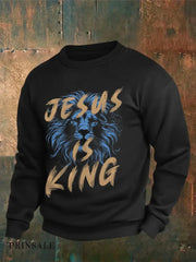 Men’s Jesus Is King Bible Verse Crew Neck Sweatshirt Black / S