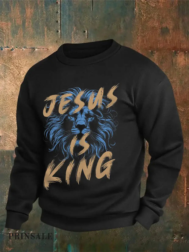 Men’s Jesus Is King Bible Verse Crew Neck Sweatshirt Black / S