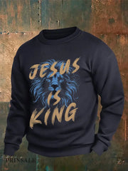 Men’s Jesus Is King Bible Verse Crew Neck Sweatshirt Navy Blue / 4XL