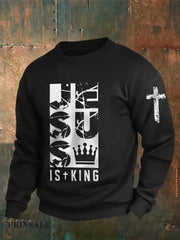 Men’s Jesus Is King Bible Verse Printed Sweatshirt Black / S