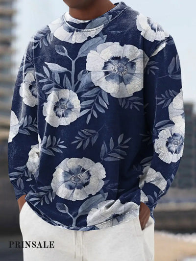 Men’s Pansy Cotton Summer Casual Beach Shirt Short Sleeve Blue / S