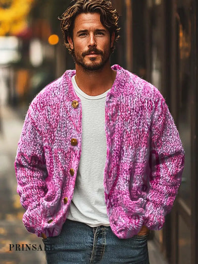 Men’s Pink Graffiti Fashion Print Casual Loose Sweater Jacket Pink / S