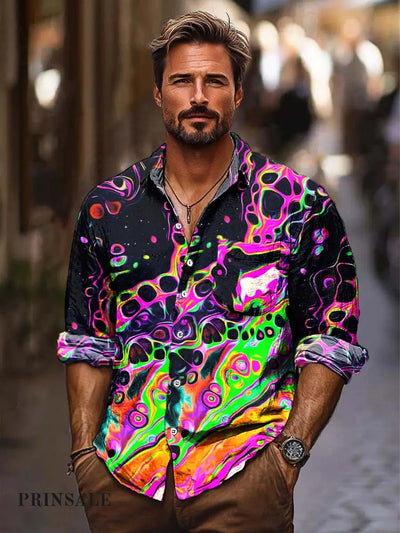 Men’s Premium Abstract Digitally Printed Long-Sleeved Shirt Flower Color / S