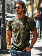 Men’s Retro Abstract Camouflage Line Print Casual Short Sleeve T-Shirt