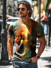 Men’s Retro Abstract Color Geometric Print Casual T-Shirt