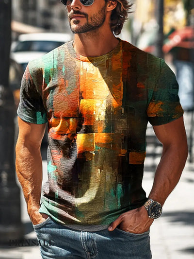 Men’s Retro Abstract Color Geometric Print Casual T-Shirt Colorful / S