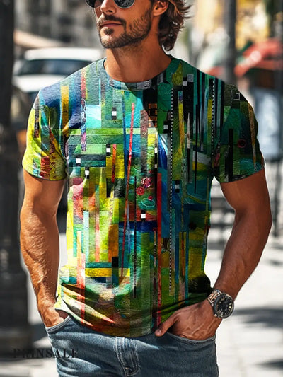 Men’s Retro Abstract Colorful Geometric Art Print Casual T-Shirt Colorful / S