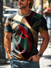 Men’s Retro Abstract Colorful Line Geometric Print Casual T-Shirt Colorful / S
