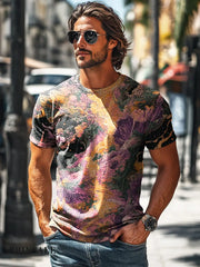 Men’s Retro Abstract Colorful Waterfall Art Print Casual Short Sleeve T-Shirt