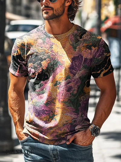 Men’s Retro Abstract Colorful Waterfall Art Print Casual Short Sleeve T-Shirt Colorful / S
