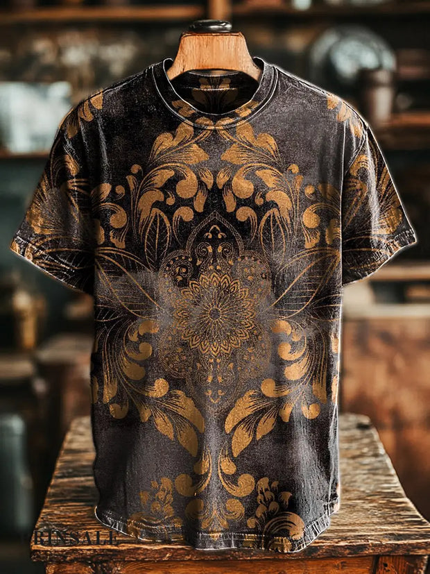 Men’s Retro Abstract Floral Print Casual Short Sleeve T-Shirt Colorful / S