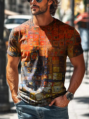 Men’s Retro Abstract Geometric Art Print Casual T-Shirt Colorful / S
