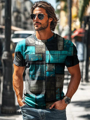 Men’s Retro Abstract Geometric Print Casual Short Sleeve T-Shirt