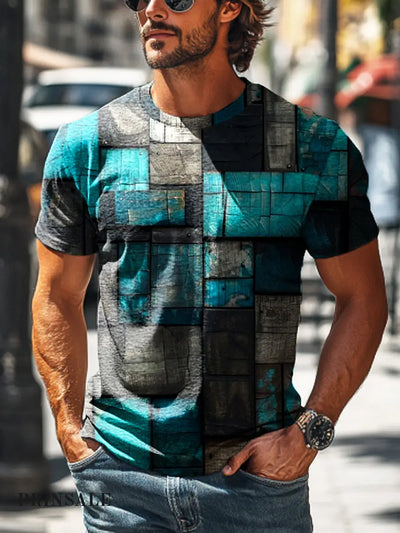 Men’s Retro Abstract Geometric Print Casual Short Sleeve T-Shirt Colorful / S