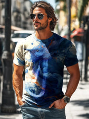 Men’s Retro Abstract Ink Bird Print Casual Short Sleeve T-Shirt