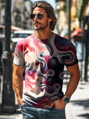 Men’s Retro Abstract Line Geometric Print Casual T-Shirt