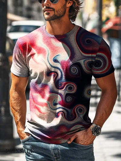 Men’s Retro Abstract Line Geometric Print Casual T-Shirt Colorful / S