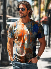 Men’s Retro Abstract Line Graffiti Print Casual Short Sleeve T-Shirt