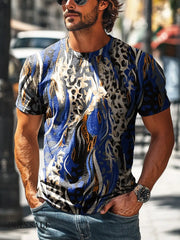 Men’s Retro Abstract Line Leopard Print Casual Short Sleeve T-Shirt Colorful / S