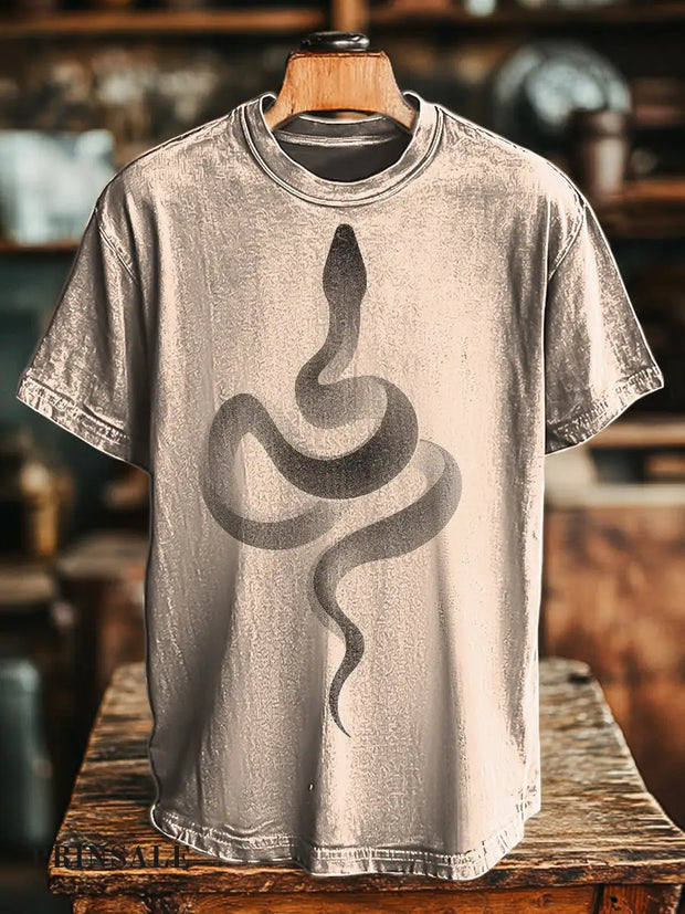 Men’s Retro Abstract Snake Print Casual Short Sleeve T-Shirt Colorful / S