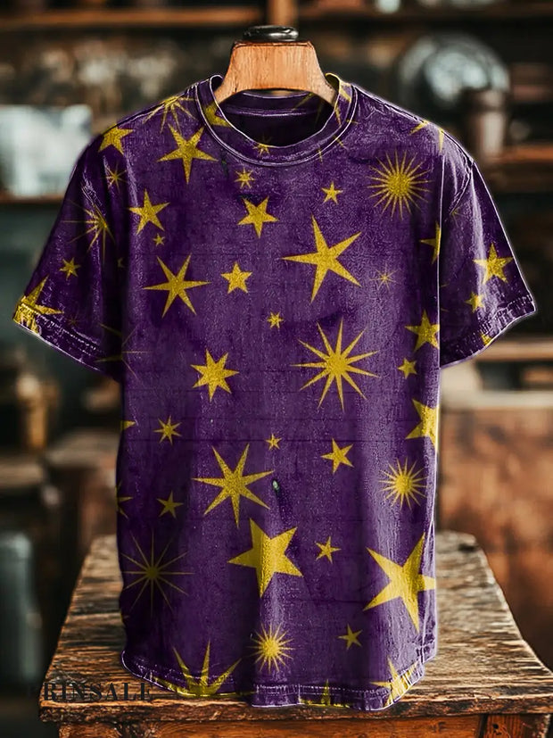 Men’s Retro Abstract Star Print Casual Short Sleeve T-Shirt Colorful / S