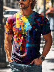 Men’s Retro Colorful Abstract Geometric Print Casual T-Shirt Colorful / S