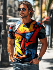 Men’s Retro Colorful Geometric Print Casual Short Sleeve T-Shirt