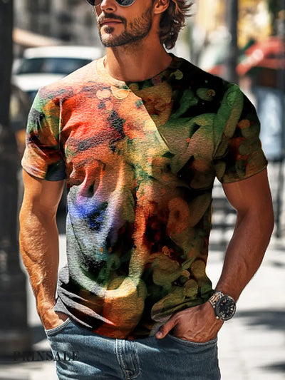 Men’s Retro Colorful Light Art Print Casual Short Sleeve T-Shirt Colorful / S