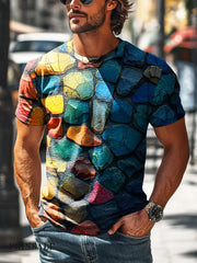 Men’s Retro Colorful Stone Abstract Print Casual Short Sleeve T-Shirt Colorful / S