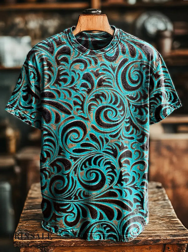 Men’s Retro Floral Art Print Round Neck Short Sleeve T-Shirt Colorful / S