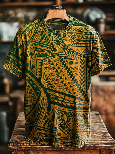 Men’s Retro Geometric Floral Print Casual Short Sleeve T-Shirt Colorful / S