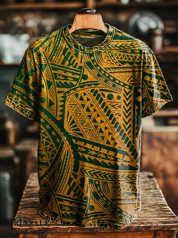 Men’s Retro Geometric Floral Print Casual Short Sleeve T-Shirt Colorful / S