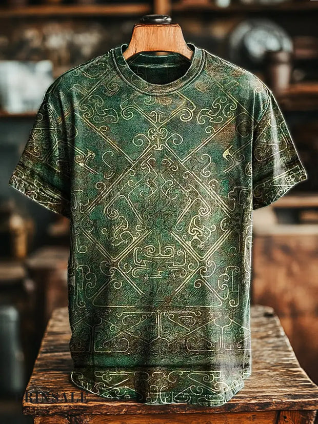 Men’s Retro Geometric Line Art Print Short Sleeve T-Shirt Colorful / S