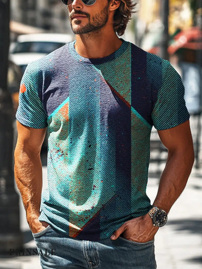 Men’s Retro Gradient Stripe Printed Casual Short Sleeve T-Shirt Colorful / S