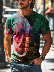 Men’s Retro Irregular Gradient Geometric Print Casual Short Sleeve T-Shirt Colorful / S