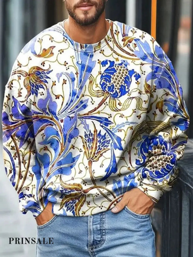 Men’s Retro Light Patterned Floral Gothic Casual Sweatshirt