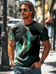 Men’s Retro Line Geometric Print Casual Short Sleeve T-Shirt