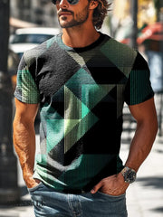 Men’s Retro Line Geometric Print Casual Short Sleeve T-Shirt Colorful / S