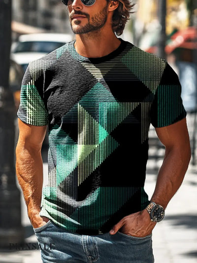 Men’s Retro Line Geometric Print Casual Short Sleeve T-Shirt Colorful / S