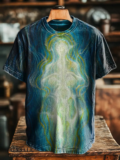 Men’s Retro Mystery Abstract Line Print Casual Short Sleeve T-Shirt Colorful / S