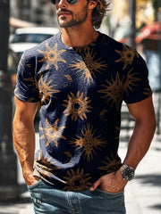 Men’s Retro Sun Print Casual Short Sleeve T-Shirt Colorful / S
