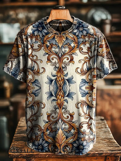 Men’s Retro Symmetrical Floral Print Casual Short Sleeve T-Shirt Colorful / S