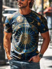 Men’s Retro Zodiac Divination Printed Casual Short Sleeve T-Shirt Colorful / S