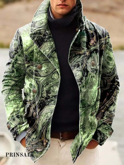 Men’s Senior Gentleman Art Fashion Digital Print Double-Breasted Jacket Flower Color / S