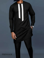 Men’s Traditional Suit Long Sleeve Button Up African Dashiki Shirt And Pants Ethnic 2Pcs Outfits