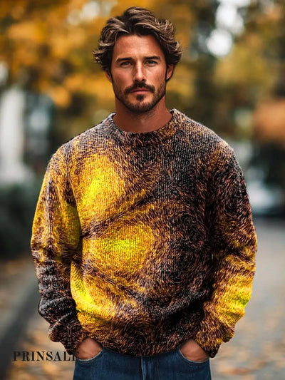 Men’s Trend Abstract Color Texture Art Print Crewneck Sweater Flower Color / S