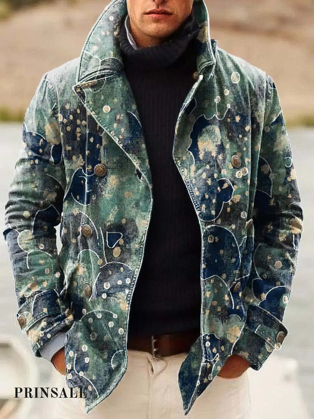 Men’s Trendy Irregular-Shaped Printed Double-Breasted Jacket Flower Color / S