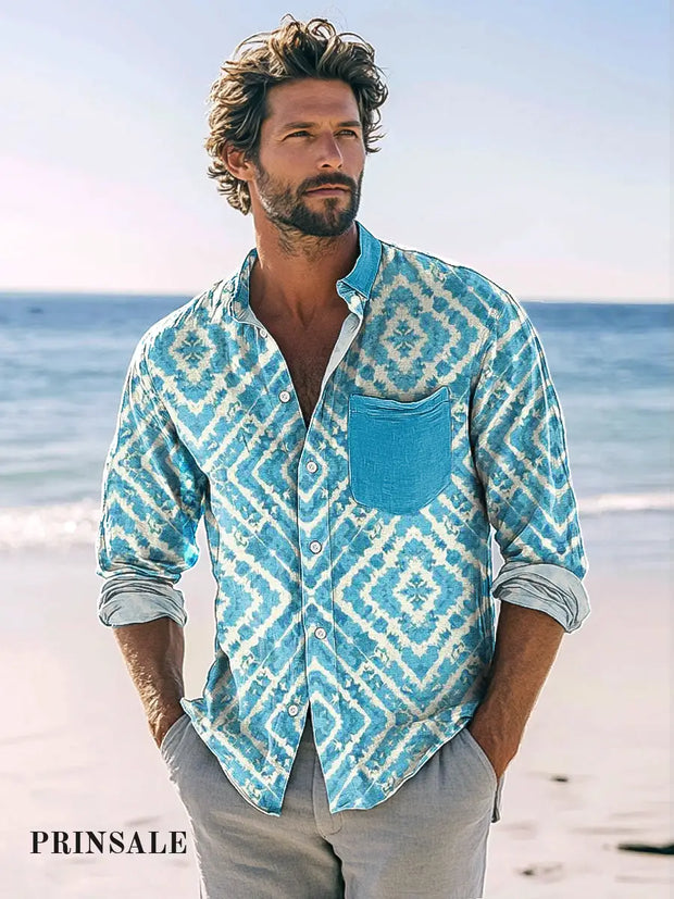 Men’s Vintage Abstract Line Geometric Print Hawaiian Shirt